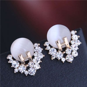 Unique Alphabet Design Rhinestone and Opal Embellished Fair Lady Fashion Women Earrings