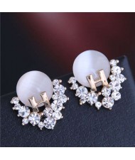 Unique Alphabet Design Rhinestone and Opal Embellished Fair Lady Fashion Women Earrings