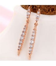 Cubic Zirconia Inlaid Creative Waterdrop Design Korean Fashion Women Copper Earrings - Rose Gold