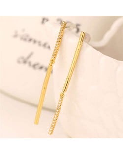 Rhinestone Embellished Linked Sticks Design Elegant Fashion Copper Women Earrings - Golden