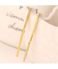 Rhinestone Embellished Linked Sticks Design Elegant Fashion Copper Women Earrings - Golden
