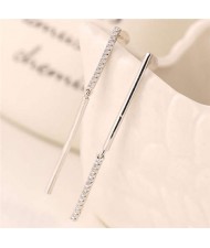 Rhinestone Embellished Linked Sticks Design Elegant Fashion Copper Women Earrings - Silver
