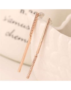 Rhinestone Embellished Linked Sticks Design Elegant Fashion Copper Women Earrings - Rose Gold