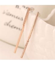 Rhinestone Embellished Linked Sticks Design Elegant Fashion Copper Women Earrings - Rose Gold