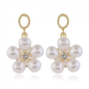 Pearl Fashion Dangling Flower Graceful Alloy Women Earrings - White