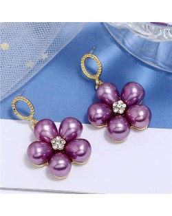 Pearl Fashion Dangling Flower Graceful Alloy Women Earrings - Purple