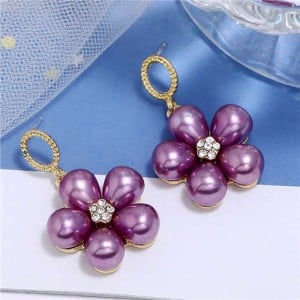 Pearl Fashion Dangling Flower Graceful Alloy Women Earrings - Purple