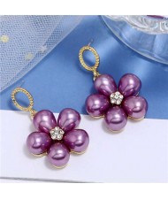 Pearl Fashion Dangling Flower Graceful Alloy Women Earrings - Purple