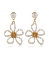Pearl Embellished Hollow Flower Design Internet Celebrities Fashion Women Alloy Earrings - White