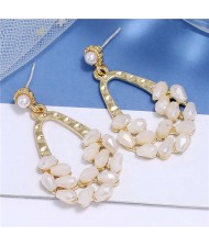 Crystal Embellished Waterdrop Design Bold Fashion Women Hoop Earrings - White