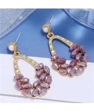 Crystal Embellished Waterdrop Design Bold Fashion Women Hoop Earrings - Purple