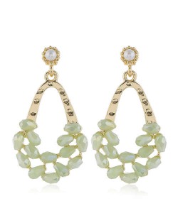 Crystal Embellished Waterdrop Design Bold Fashion Women Hoop Earrings - Green