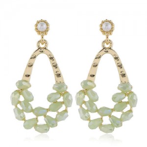 Crystal Embellished Waterdrop Design Bold Fashion Women Hoop Earrings - Green