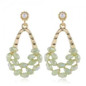Crystal Embellished Waterdrop Design Bold Fashion Women Hoop Earrings - Green