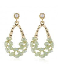 Crystal Embellished Waterdrop Design Bold Fashion Women Hoop Earrings - Green