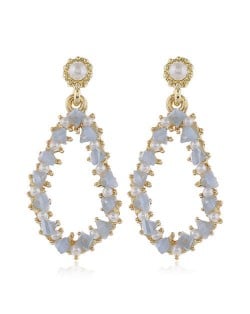Pearl and Crystal Embellished Luxurious Waterdrop Dangling Tassel Shoulder-duster Earrings - Blue