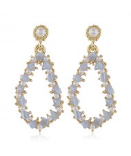 Pearl and Crystal Embellished Luxurious Waterdrop Dangling Tassel Shoulder-duster Earrings - Blue