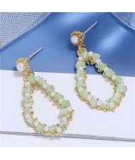 Pearl and Crystal Embellished Luxurious Waterdrop Dangling Tassel Shoulder-duster Earrings - Green
