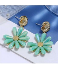 High Fashion Crystal Chrysanthemum Theme Design Women Alloy Earrings - Green
