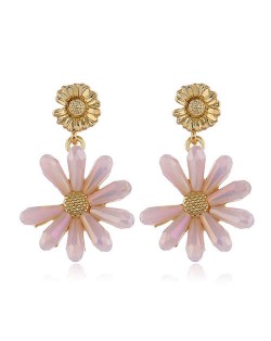 High Fashion Crystal Chrysanthemum Theme Design Women Alloy Earrings - Pink