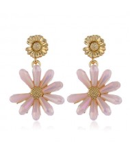 High Fashion Crystal Chrysanthemum Theme Design Women Alloy Earrings - Pink