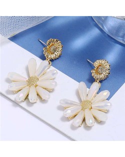 High Fashion Crystal Chrysanthemum Theme Design Women Alloy Earrings - White