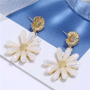 High Fashion Crystal Chrysanthemum Theme Design Women Alloy Earrings - White