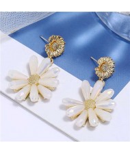 High Fashion Crystal Chrysanthemum Theme Design Women Alloy Earrings - White