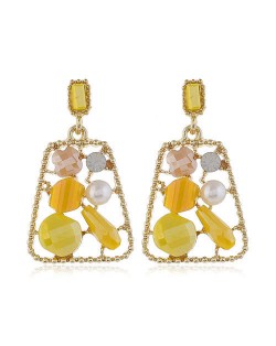Jewel Fashion Trapezoid High Fashion Women Stud Earrings - Yellow
