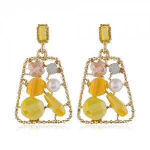 Jewel Fashion Trapezoid High Fashion Women Stud Earrings - Yellow