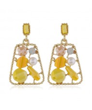 Jewel Fashion Trapezoid High Fashion Women Stud Earrings - Yellow