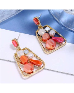 Jewel Fashion Trapezoid High Fashion Women Stud Earrings - Red