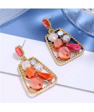 Jewel Fashion Trapezoid High Fashion Women Stud Earrings - Red