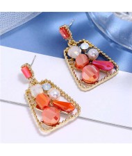 Jewel Fashion Trapezoid High Fashion Women Stud Earrings - Red