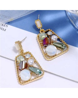 Jewel Fashion Trapezoid High Fashion Women Stud Earrings - White