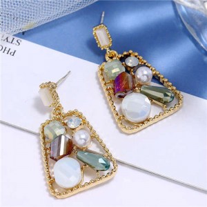 Jewel Fashion Trapezoid High Fashion Women Stud Earrings - White