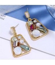Jewel Fashion Trapezoid High Fashion Women Stud Earrings - White