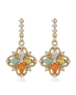 Pearl and Crystal Inlaid Clover Design Graceful Fashion Women Dangling Earrings - Multicolor