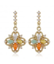 Pearl and Crystal Inlaid Clover Design Graceful Fashion Women Dangling Earrings - Multicolor