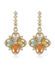 Pearl and Crystal Inlaid Clover Design Graceful Fashion Women Dangling Earrings - Multicolor