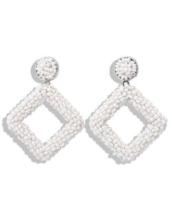 Bohemian Fashion Mini Beads Weaving Square Fashion Women Costume Earrings - White
