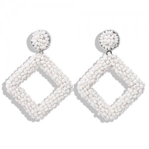 Bohemian Fashion Mini Beads Weaving Square Fashion Women Costume Earrings - White