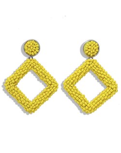 Bohemian Fashion Mini Beads Weaving Square Fashion Women Costume Earrings - Yellow