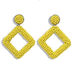 Bohemian Fashion Mini Beads Weaving Square Fashion Women Costume Earrings - Yellow