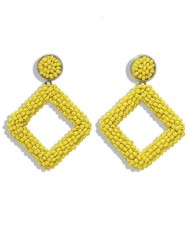Bohemian Fashion Mini Beads Weaving Square Fashion Women Costume Earrings - Yellow