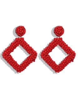 Bohemian Fashion Mini Beads Weaving Square Fashion Women Costume Earrings - Red