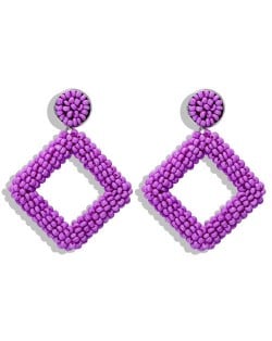 Bohemian Fashion Mini Beads Weaving Square Fashion Women Costume Earrings - Violet