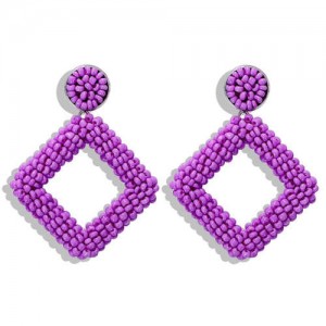 Bohemian Fashion Mini Beads Weaving Square Fashion Women Costume Earrings - Violet