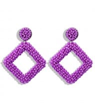 Bohemian Fashion Mini Beads Weaving Square Fashion Women Costume Earrings - Violet