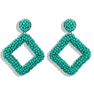 Bohemian Fashion Mini Beads Weaving Square Fashion Women Costume Earrings - Green